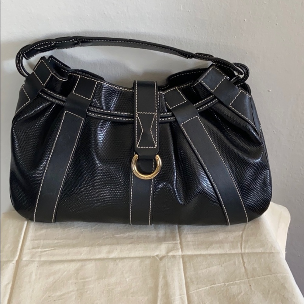 Vintage Lancel Pebbled Black Leather Shoulder Bag